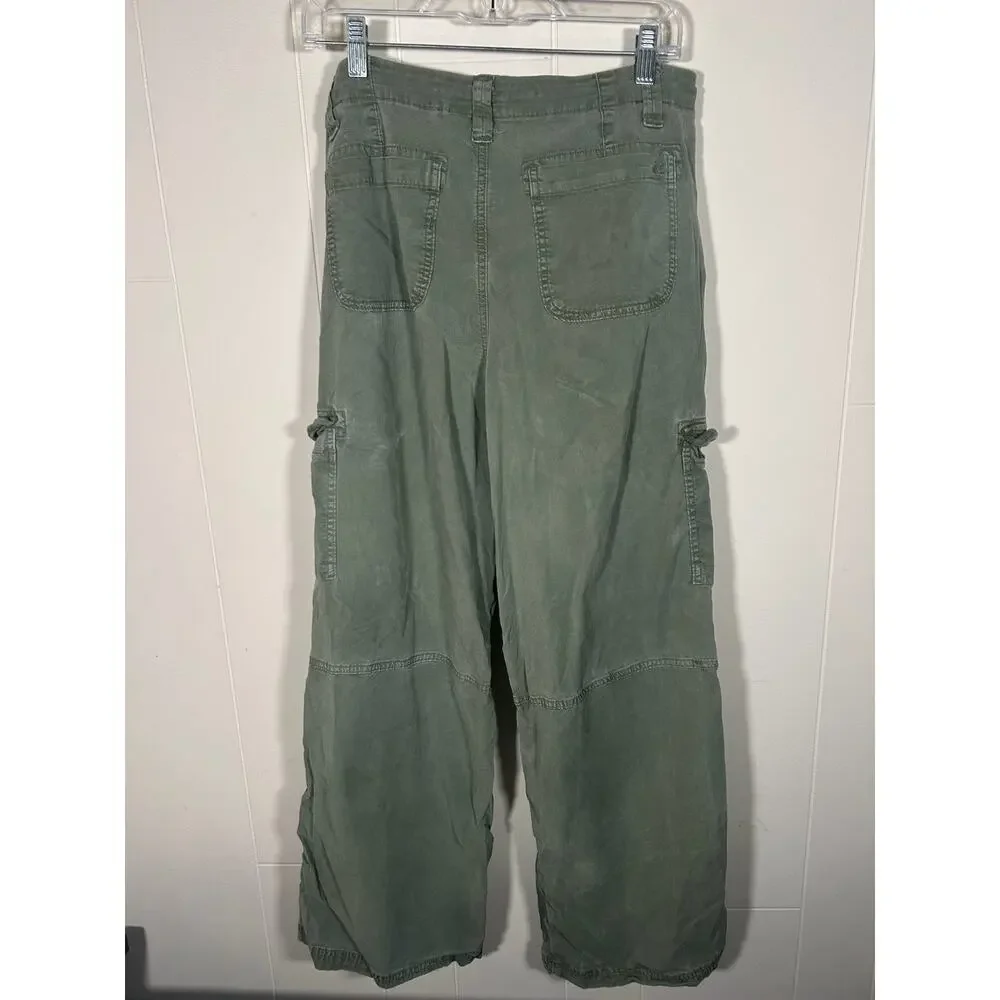 American Eagle High Rise Baggy Cargo Pants Women 10 Green Y2K Streetwear Casual - Picture 3 of 9